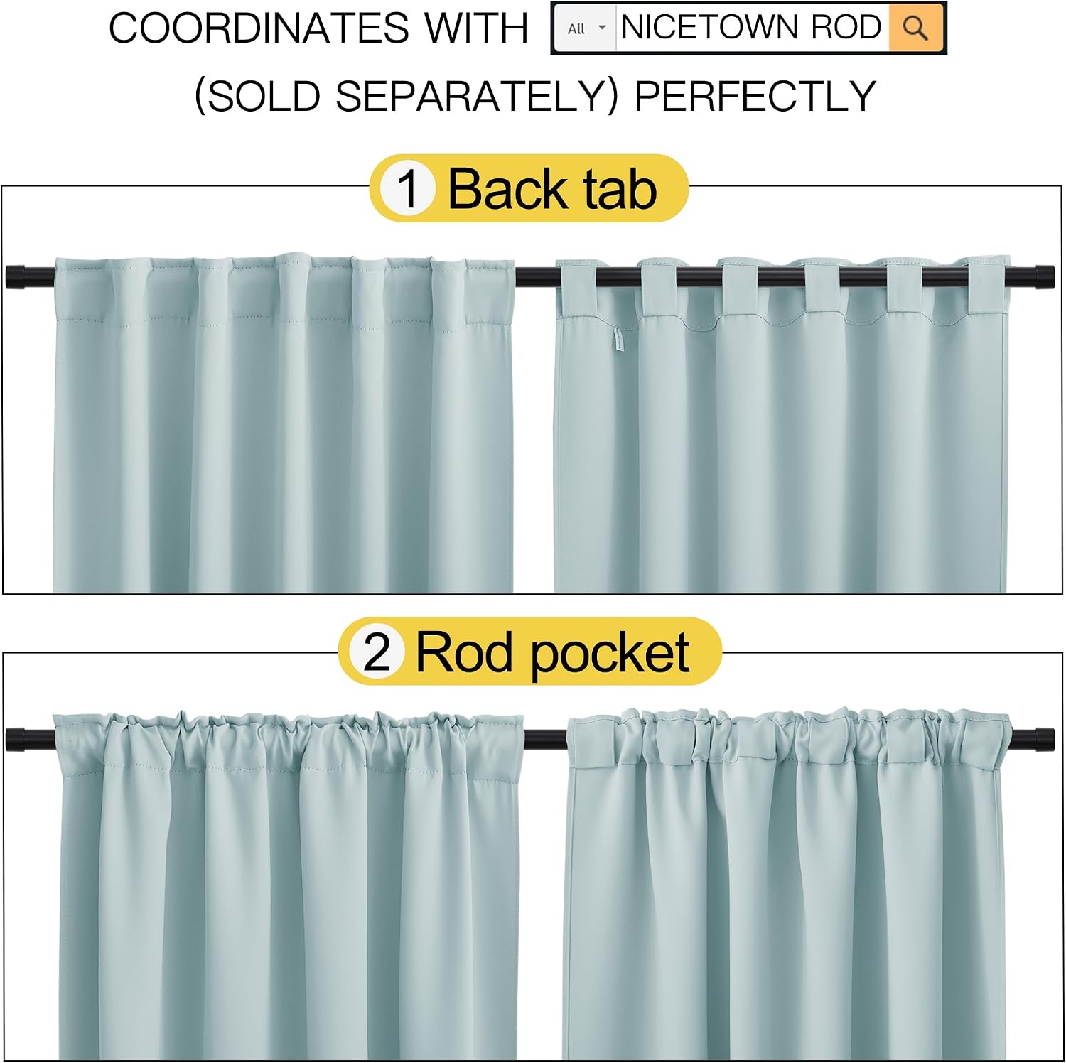 NICETOWN Blackout Window Curtains for Camper - (Sky Blue Color) 42x40 Inch, 2 Panels Set, Thermal Insulated Room Darkening Blackout…
