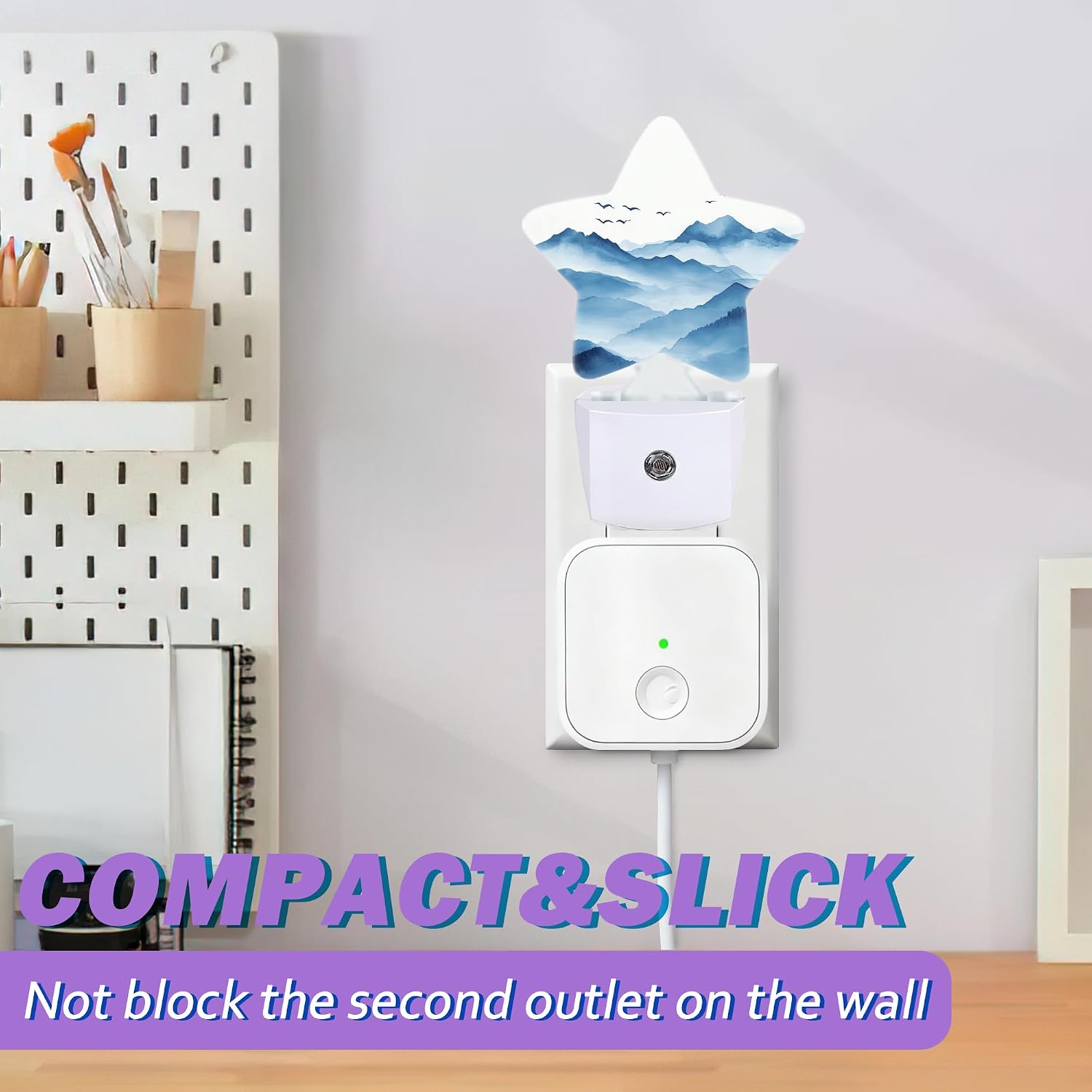 Night Lights Plug Into Wall Decorative, Watercolor Mountain Nightlights for Kids Bedroom, Blue Energy Efficient Dusk-to-Dawn Sensor Sleep…