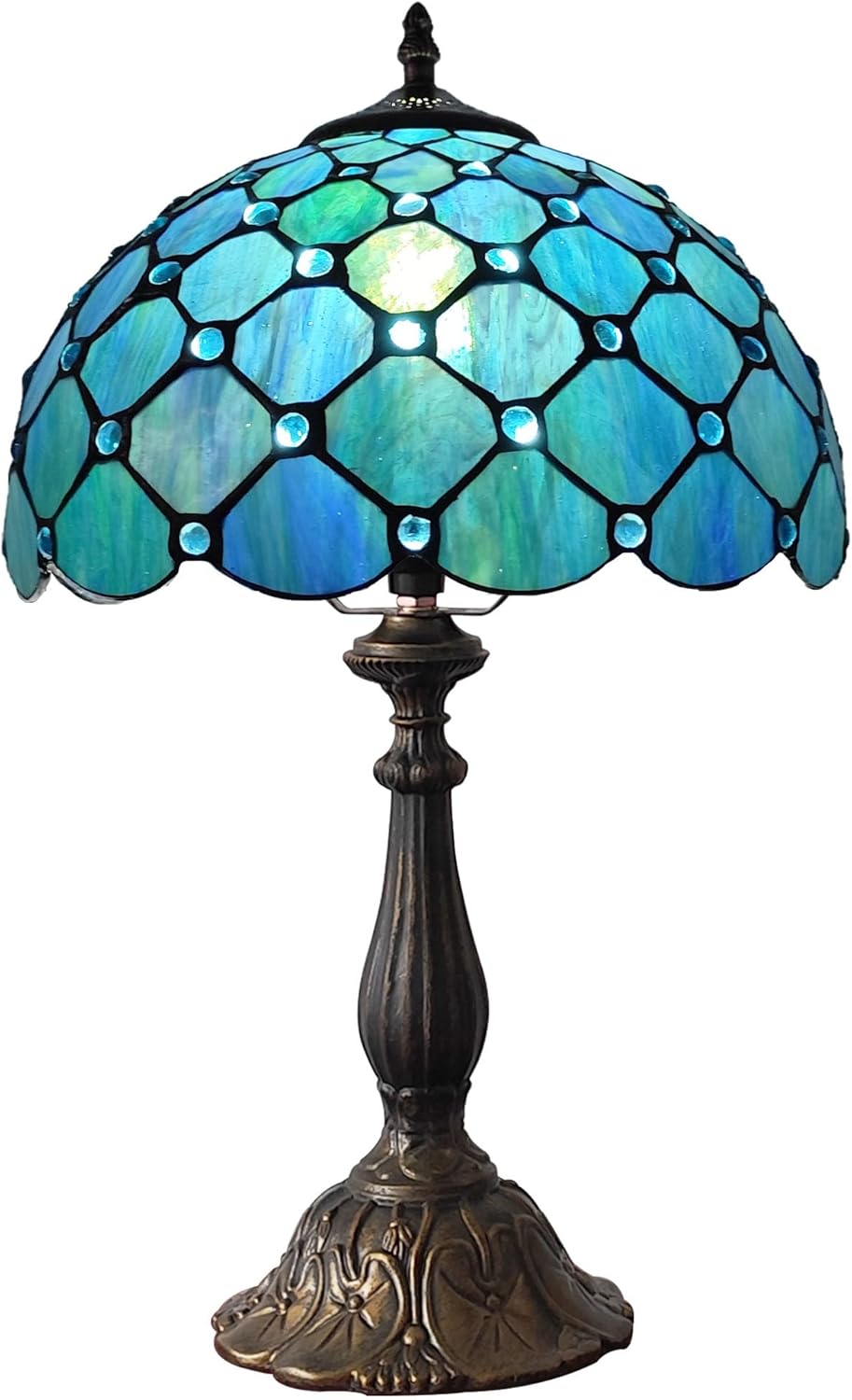 Tiffany Table Lamp Stained Glass Antique Bedside Nightstand Lamp Blue Pearl Style Small Antique Desk Light for Bedroom Living Room Home…