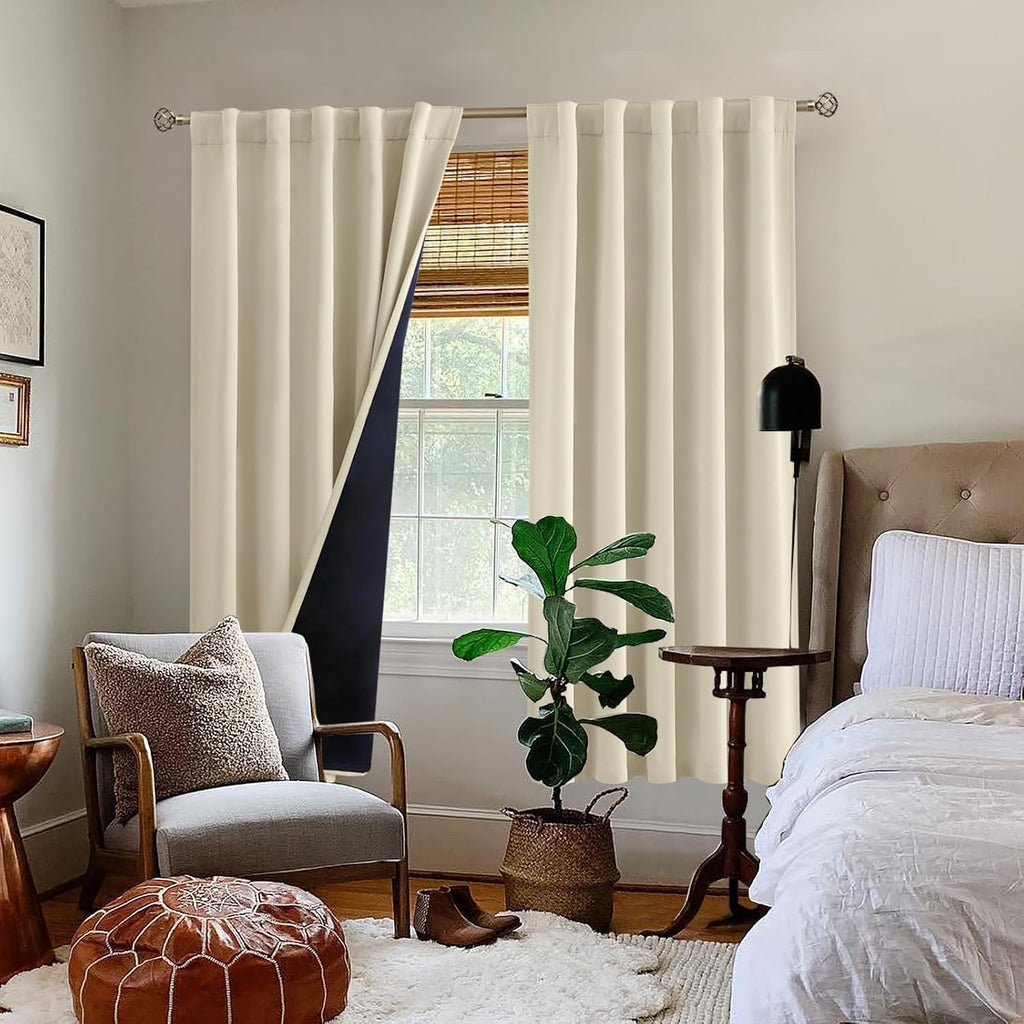 BGment Beige Full Blackout Curtains with Thermal Insulation Liner Curtains 72 Inches Long, Rod Pocket and Back Tab Double Layer Room…