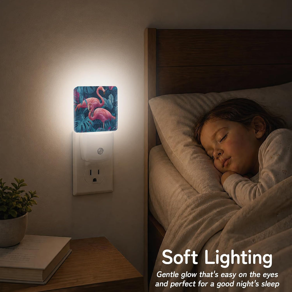 Night Light, Tropical Pink Flamingo Night Lights Plug into Wall for Bedroom Bathroom Hallway Kitchen, Dusk to Dawn Sensor Decorative Gift…