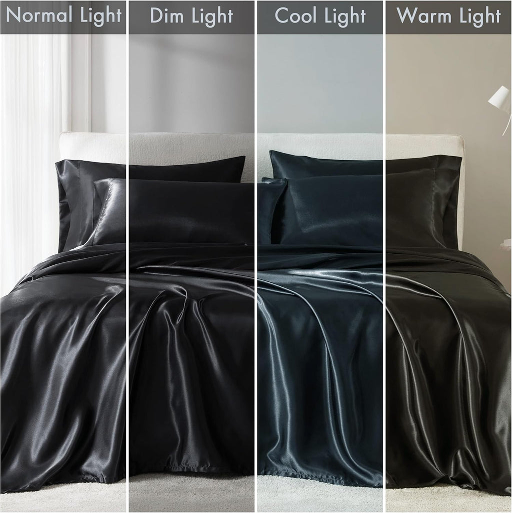 Madisonpark Madison Park Essentials Satin Sheet Set Luxury and Silky with Natural Sheen, Elastic 14" Pocket fits up to 16" Mattress, All Ar…