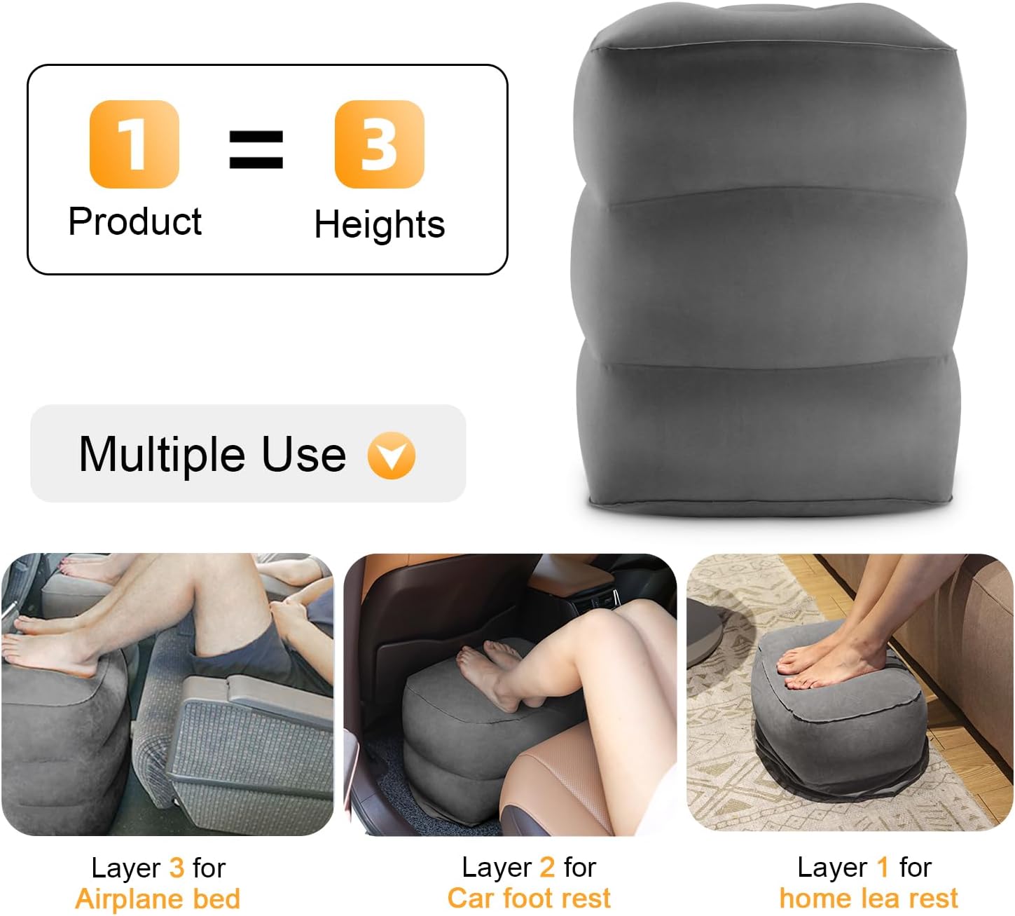 Maliton Inflatable Foot Rest Pillow for Air Travel, Toddler Airplane Travel Essentials, Car Seat Foot Rest for Kids, Adjustable Height…