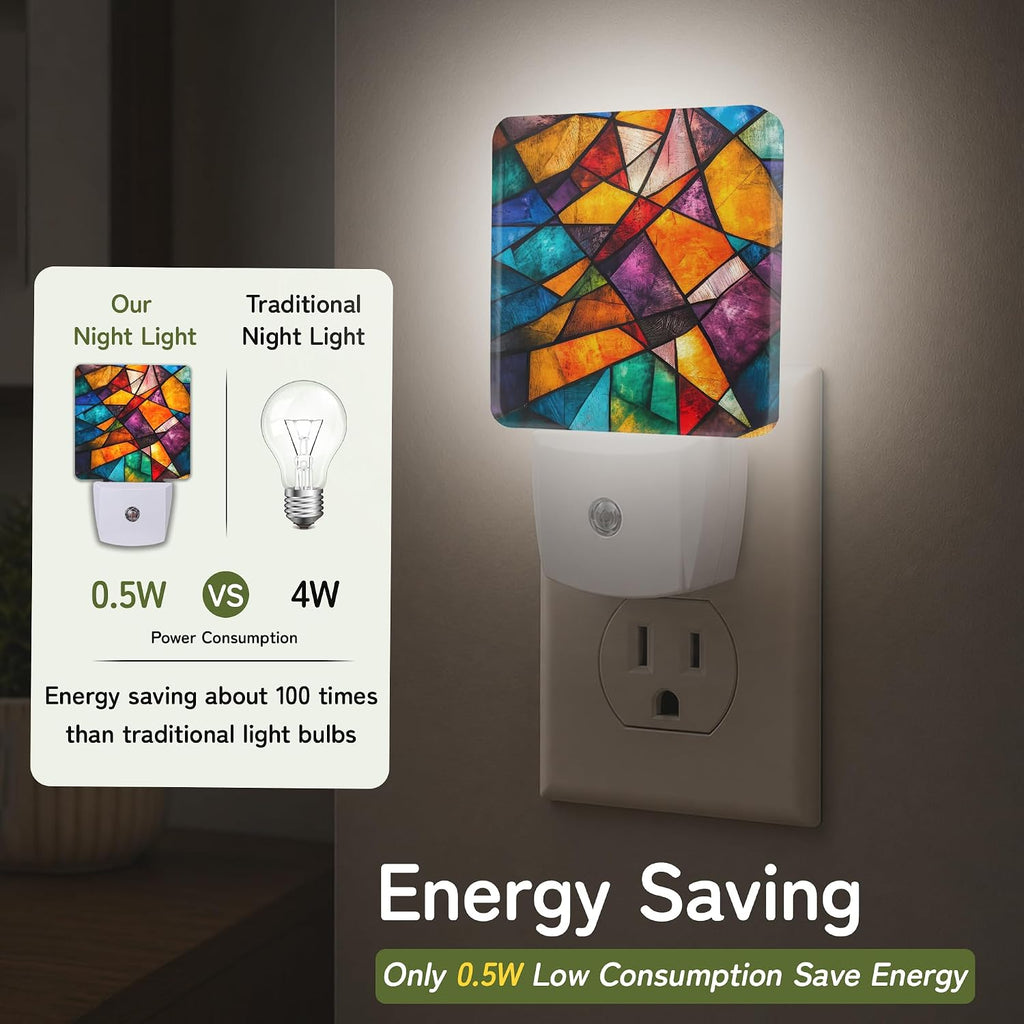 Colorful Stained Glass Mosaic Night Lights Plug into Wall, Night Light with Dusk to Dawn Sensor for Bedroom Bathroom Kitchen Hallway…