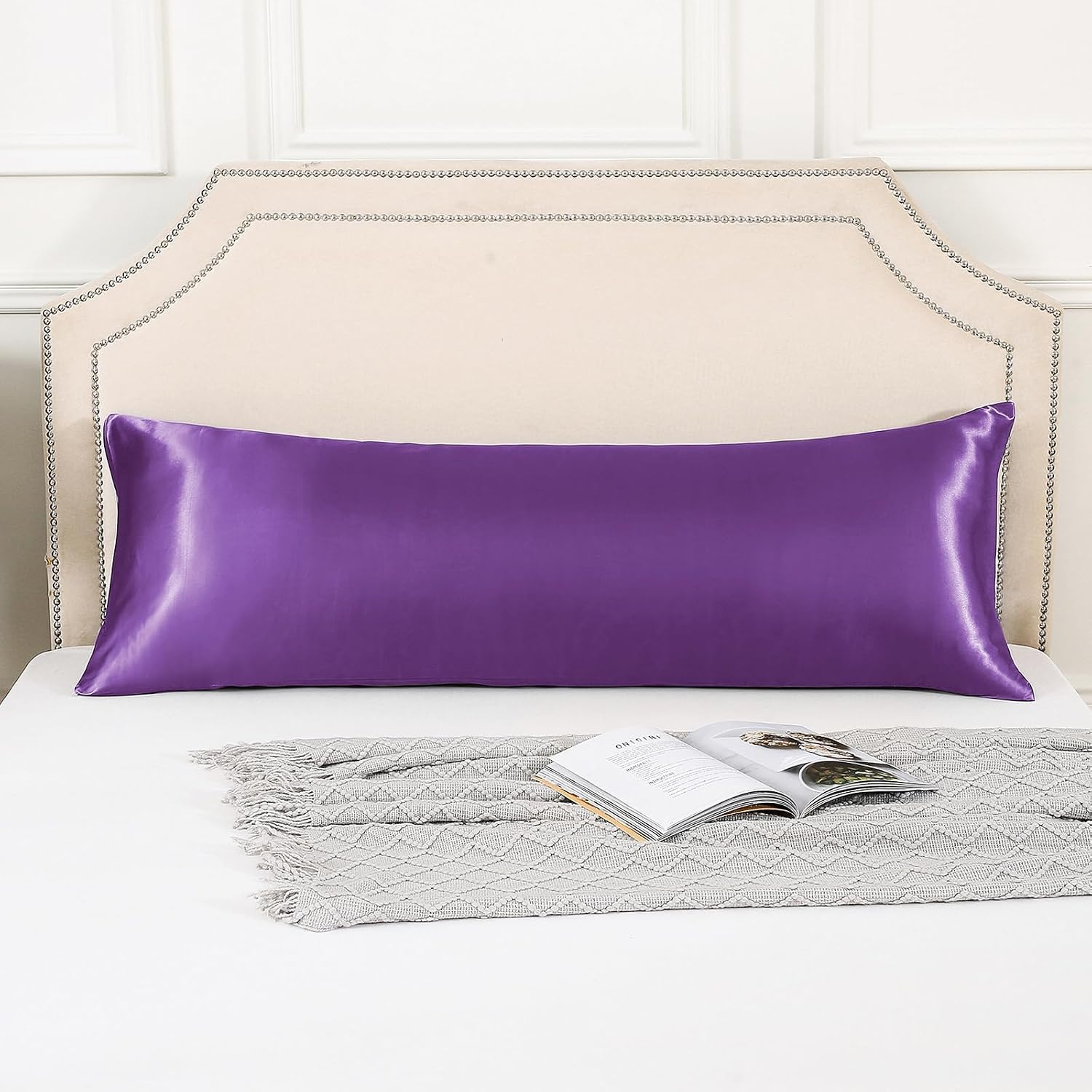 Huxmeyson Body Pillow with Satin Pillowcase, Body Pillow for Adults, Removable Cover, (20"x54") 1 count