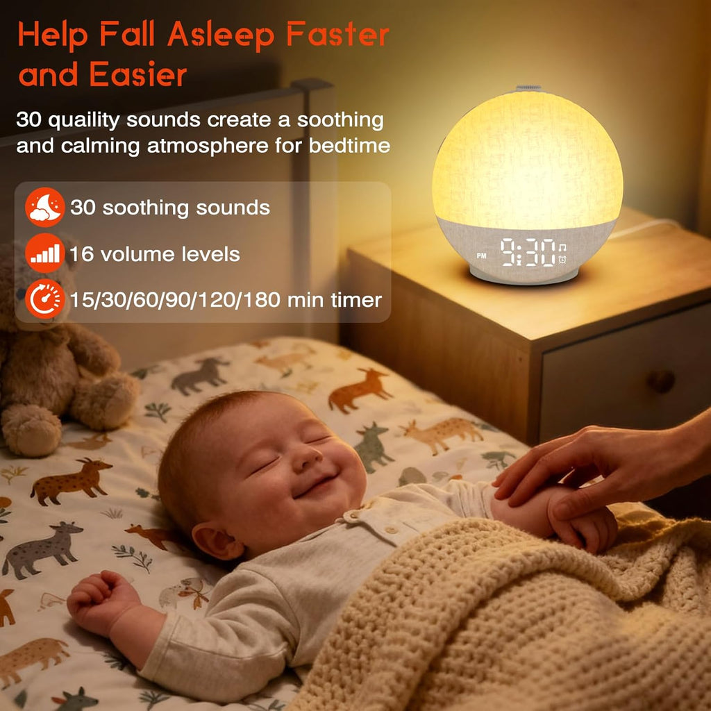 Sunrise Alarm Clock White Noise Machine, Sunset Simulation, 30 Soothing Sounds, 12 Color Night Light, Dimmable Sunlight Lamp Wake Up…