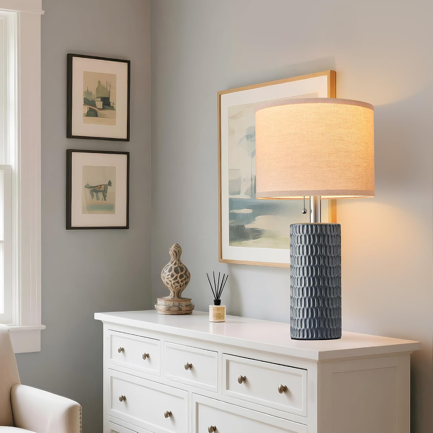 Reaketon 20.5" Modern Ceramic Table Lamps for Bedroom Set of 2, Bedside Lamps for Night Stands with Beige Lampshade, Farmhouse Table Lamp…