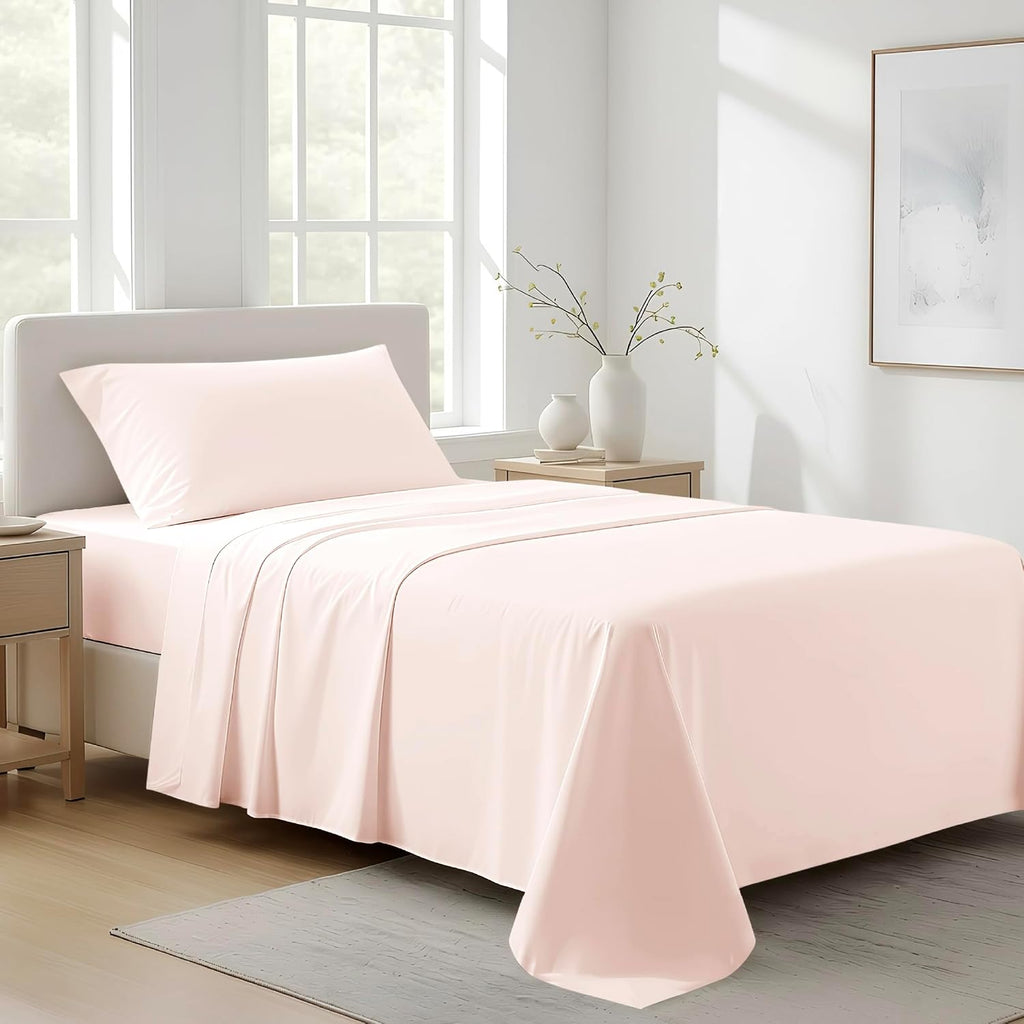 AshtonSheets 100% Organic Cotton Sheets Twin XL Size - Organic Cotton Twin XL Size Percale Weave Sheet Set (3 PC, Blush), Soft, Cooling, Cr…