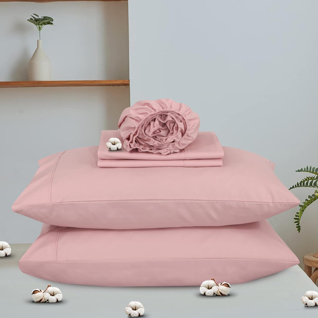 Ruvanti 100% Cotton Organic Percale Sheets Queen Size – Crisp Cooling Bed Sheets for Hot Sleepers, Deep Pocket 15”, Soft Peach Finish, Brea…