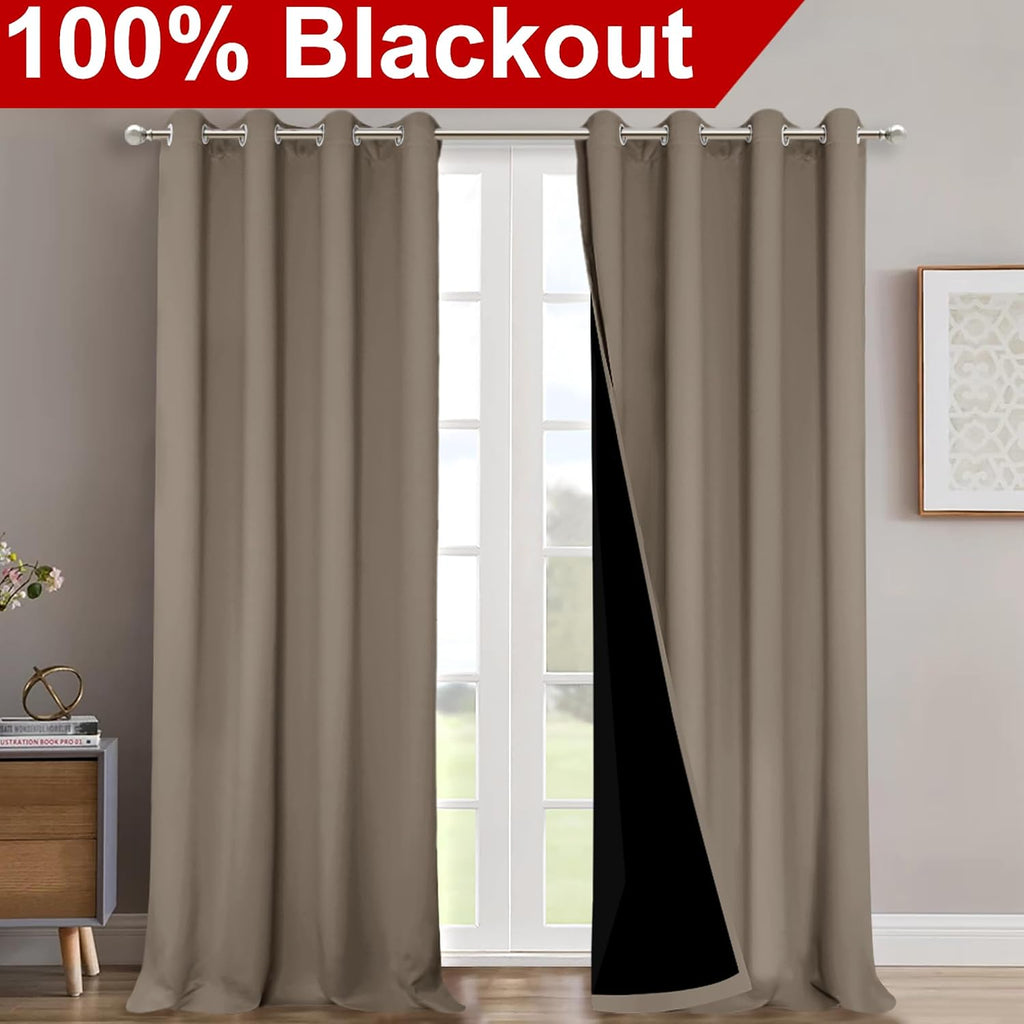 Nicetown 100% Blackout Blinds, Laundry Room Decor Window Treatment Curtains for Large Patio Sliding Door, Thermal Insulated Taupe Curtains…