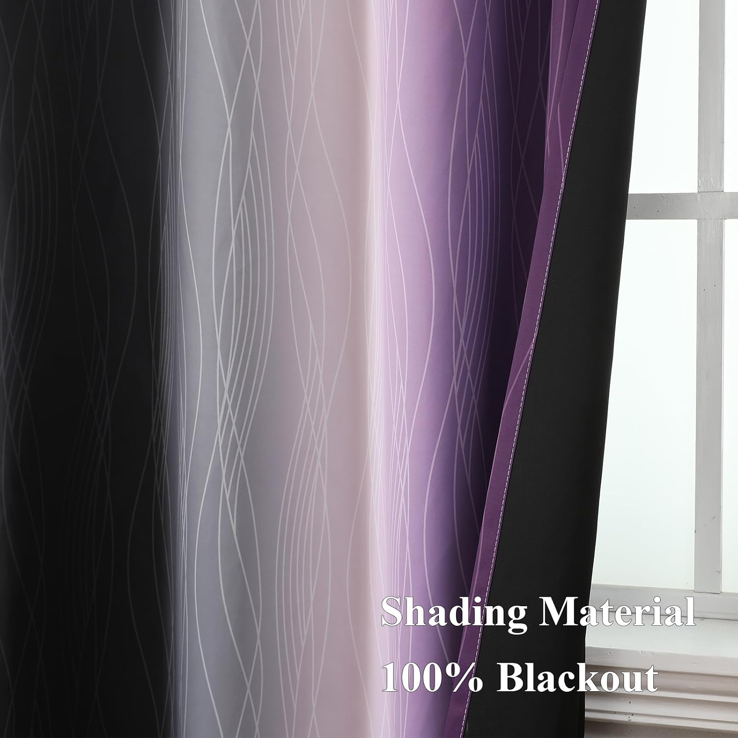 Estelartextiler Estelar Textiler Black and Purple Ombre Blackout Curtains for Bedroom, Full Room Darkening Grommet Curtains for Living Room…
