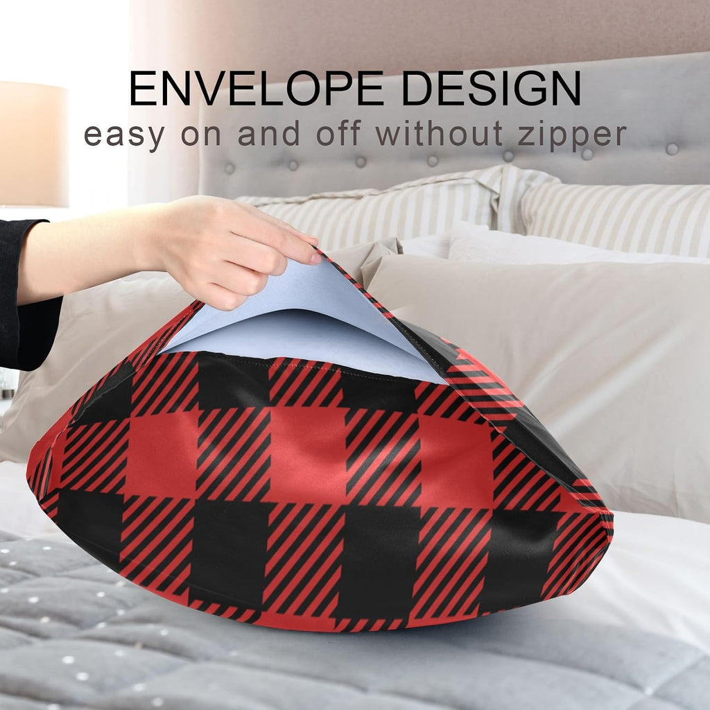 Plaid Red Print Pillow Covers Silk Pillowcase for Hair and Skin Soft Smooth Cooling Satin Pillowcase King Size Pillow Case for Bedroom…