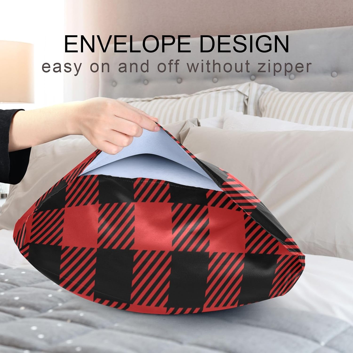 Plaid Red Print Pillow Covers Silk Pillowcase for Hair and Skin Breathable Soft Satin Pillowcase Queen Size Pillow Case for Girls Women…
