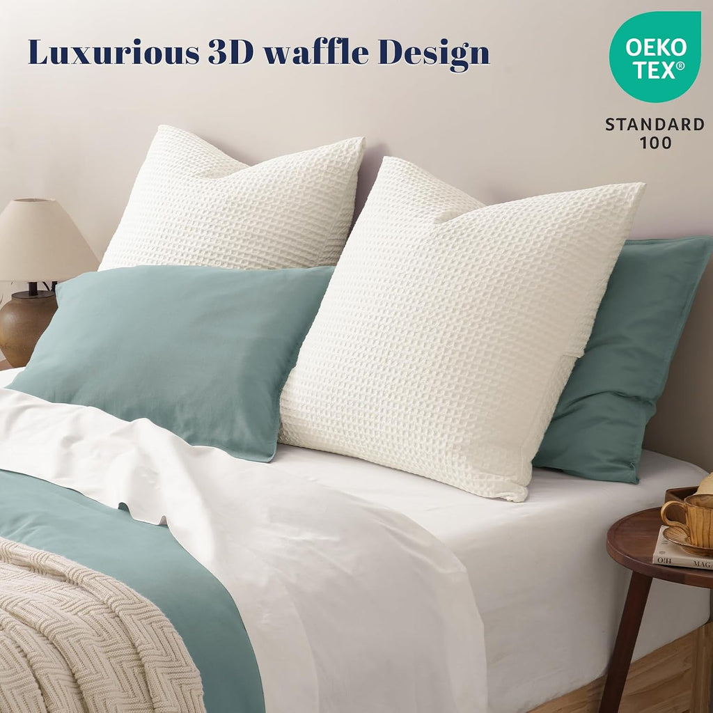 Phf Ultra Soft Waffle Weave Euro Shams Pillow Covers, No Filling, 2 Pack 26" x 26" Bed Cushion Covers, Breathable & Skin-Friendly Bed Pillo…