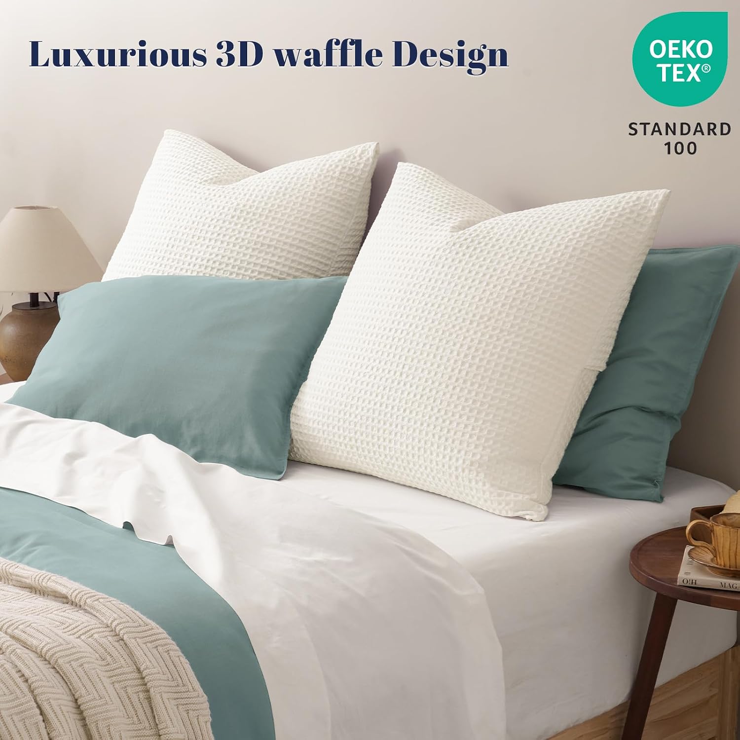 Phf Ultra Soft Waffle Weave Euro Shams Pillow Covers, No Filling, 2 Pack 26" x 26" Bed Cushion Covers, Breathable & Skin-Friendly Bed Pillo…