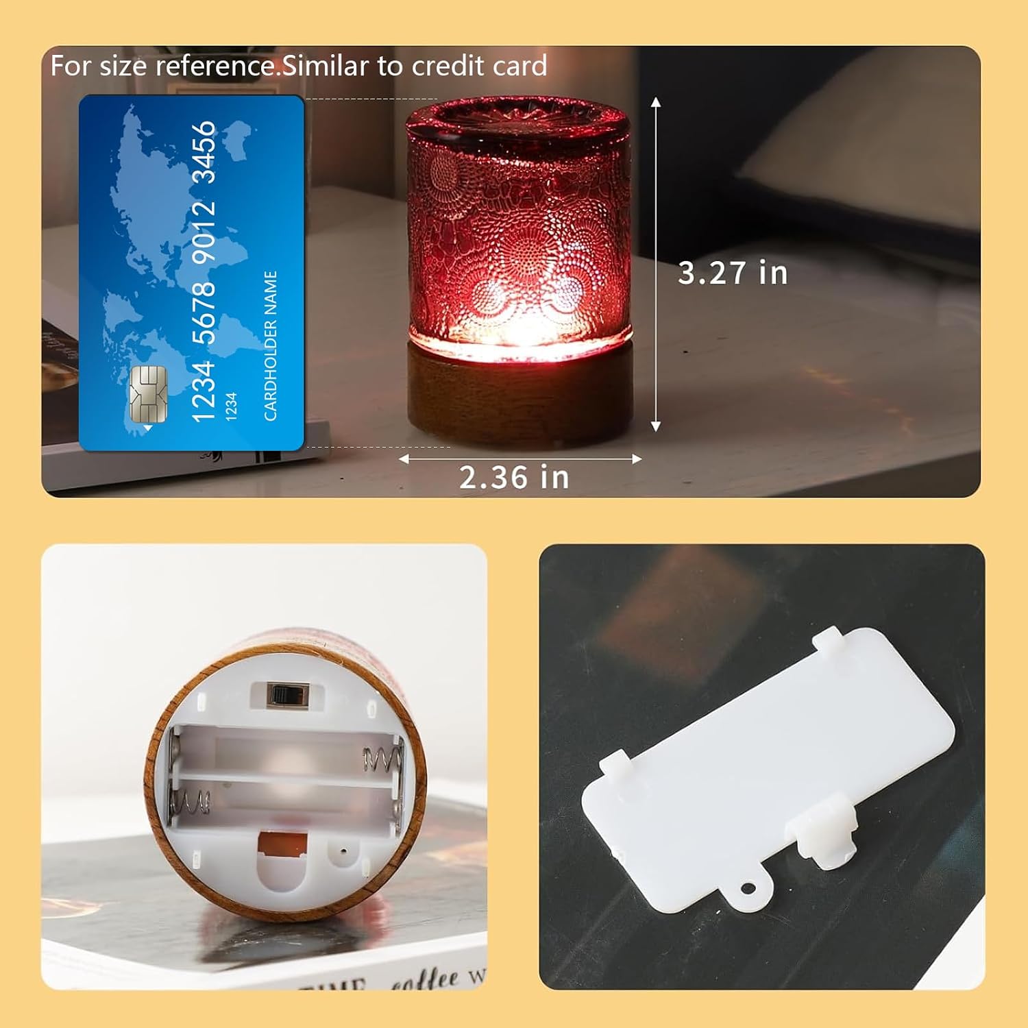 Mini Soft Warm Light Lamp Battery Operated Portable Night Light with Timer, Small Glass Vintage Dim Sleep Nightlights, Battery Powered…
