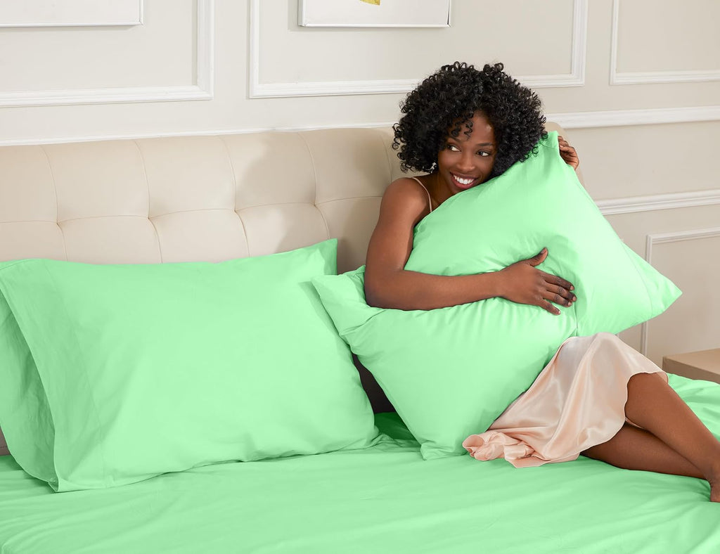 Sunflower Queen Pillowcases Set of 2, 100% Cotton Queen Size Pillow Cases 2, 20×30 inches Green Ash, Soft and Breathable
