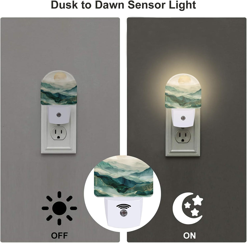Golden Mountains with Sun Night Light for Kids, Watercolor Sunrise Mountain Night Light Plug in with Dusk to Dawn Sensor,0.5w Energy…