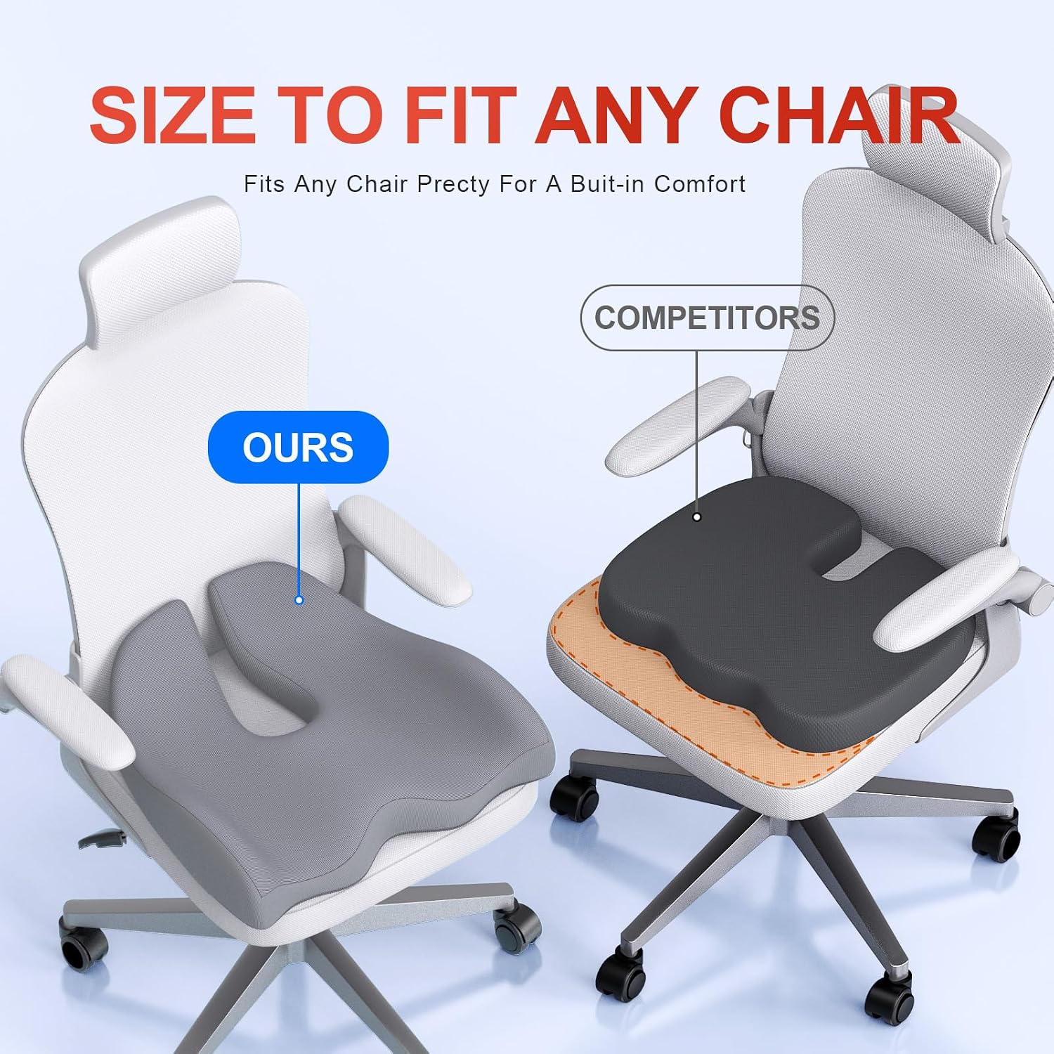 Benazcap X Large Memory Seat Cushion for Office Chair Ergonomic Cushions Butt Pillow for Pressure Relief Sciatica & Memory Foam for Long Si…