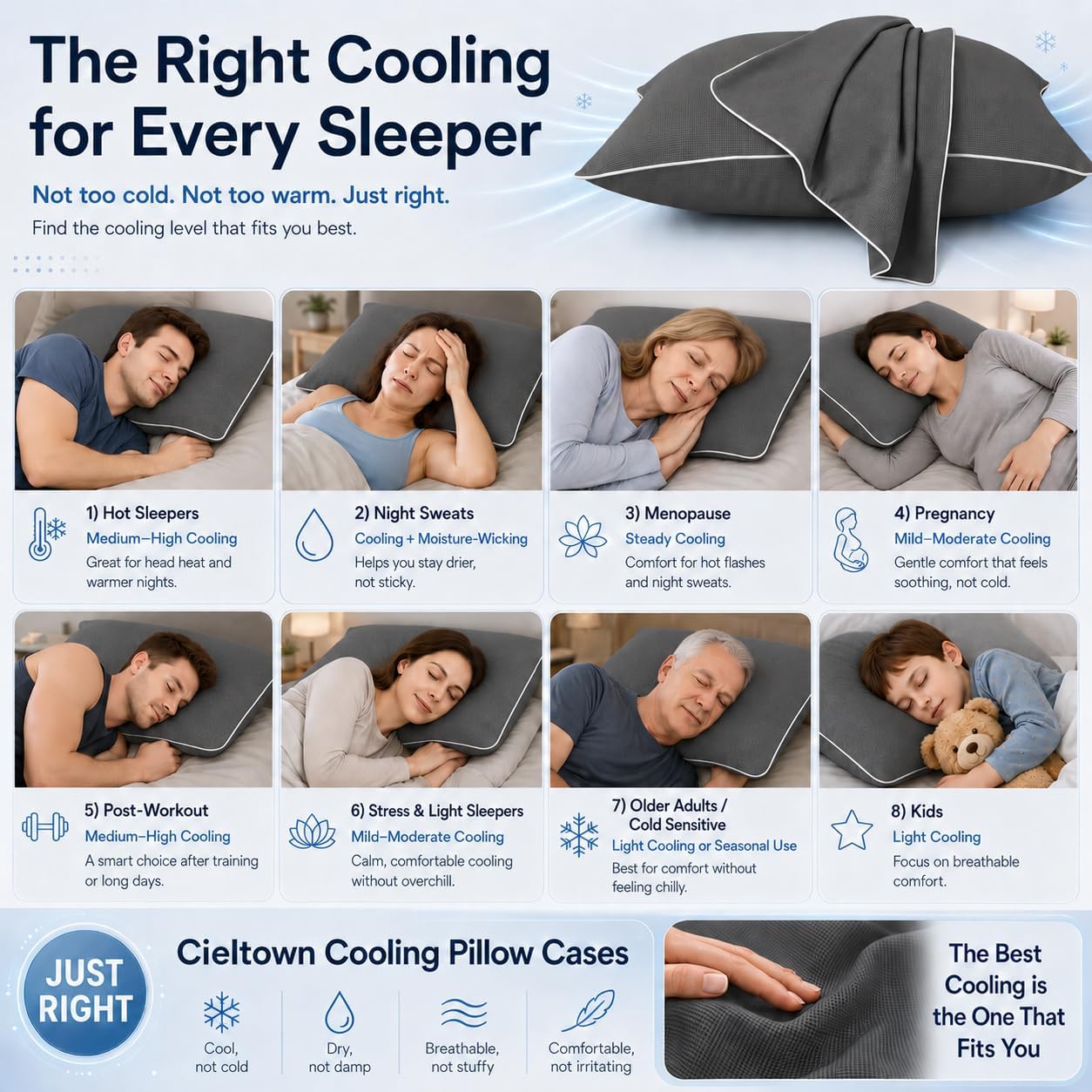 Cieltown Cooling Pillow Cases for Hot-Sleepers: Q-Max ≥0.4 Nylon Spandex Cool-to-Touch for Night Sweats - Waffle Weave for Dry & Com…