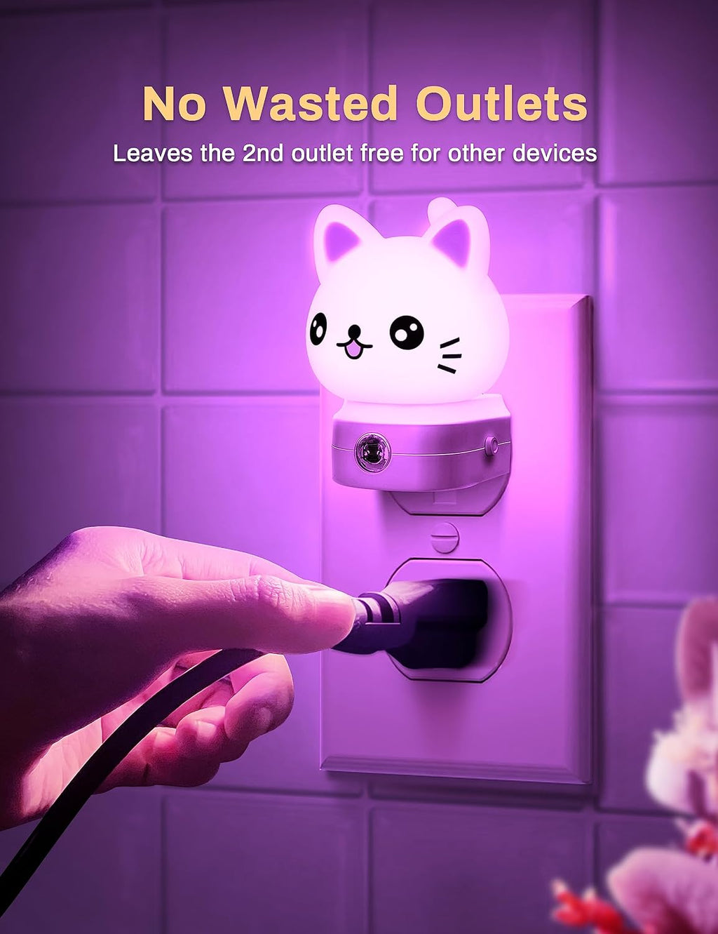 Cat Night Lights Plug Into Wall [2 Pack], Cute Night Light for Kids, 8-Color RGB LED Night Light, Nightlight with Dusk to Dawn Sensor for…