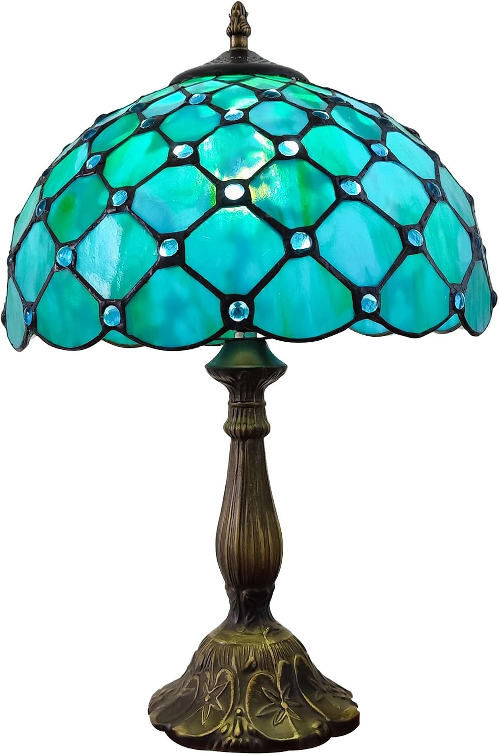 Tiffany Lamp Stained Glass Table Lamp Antique Bedside Desk Reading Light 3-Way Color LED Living Room Nightstand Light 12X12X19 Inches…