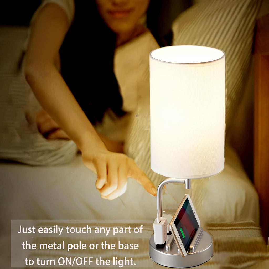 Dreamholder Touch Control USB Table Lamp, Upgraded 3-Way Dimmable Bedside Desk Lamp with USB C & A Charging Ports and AC Outlet…
