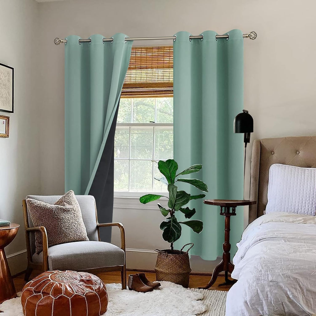 BGment Thermal Insulated 100% Blackout Curtains for Bedroom with Black Liner, Double Layer Full Room Darkening Noise Reducing Grommet Curta…