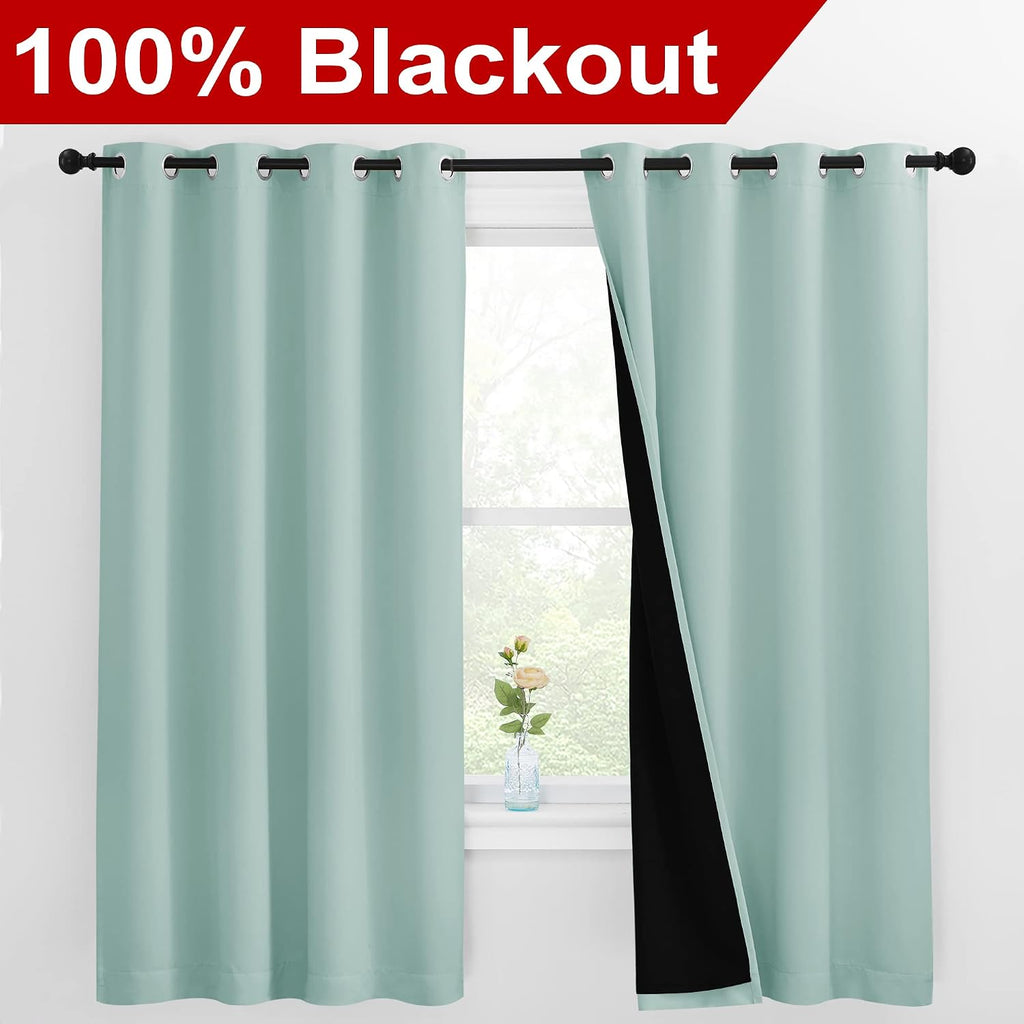 Nicetown Aqua Blue 100% Blackout Lined Curtains, 2 Thick Layers Completely Blackout Window Treatment Thermal Insulated Drapes for Kitchen/B…