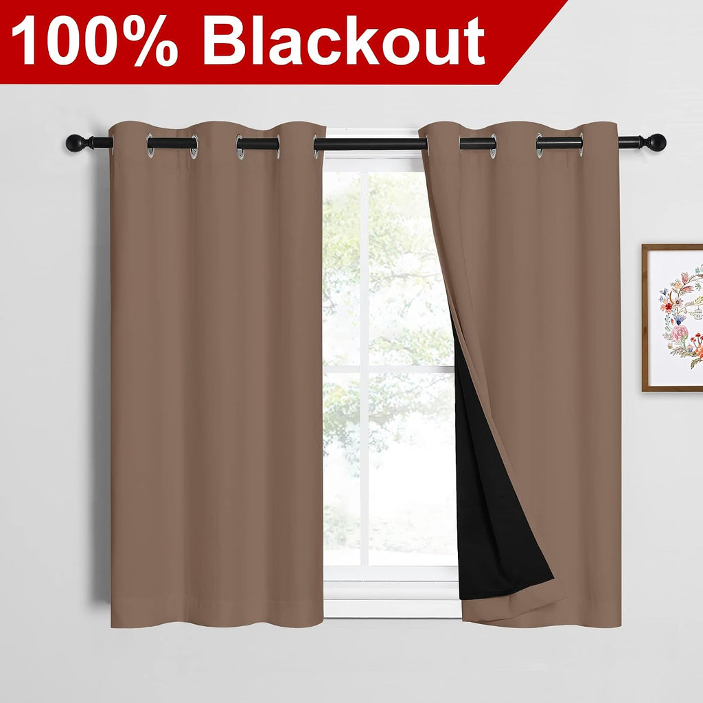 Nicetown Cappuccino Bedroom Full Blackout Cold Blocking Short Curtain Panels, Super Thick Insulated Window Covers, 100% Blackout Blinds wit…
