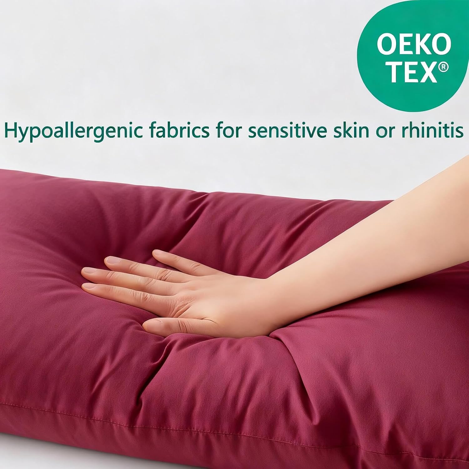 Flat Ultra Thin Bed Pillows Standard/Queen Size Pillow Set of 2 Extra Soft Down Alternative for Stomach Back Sleeper Burgundy