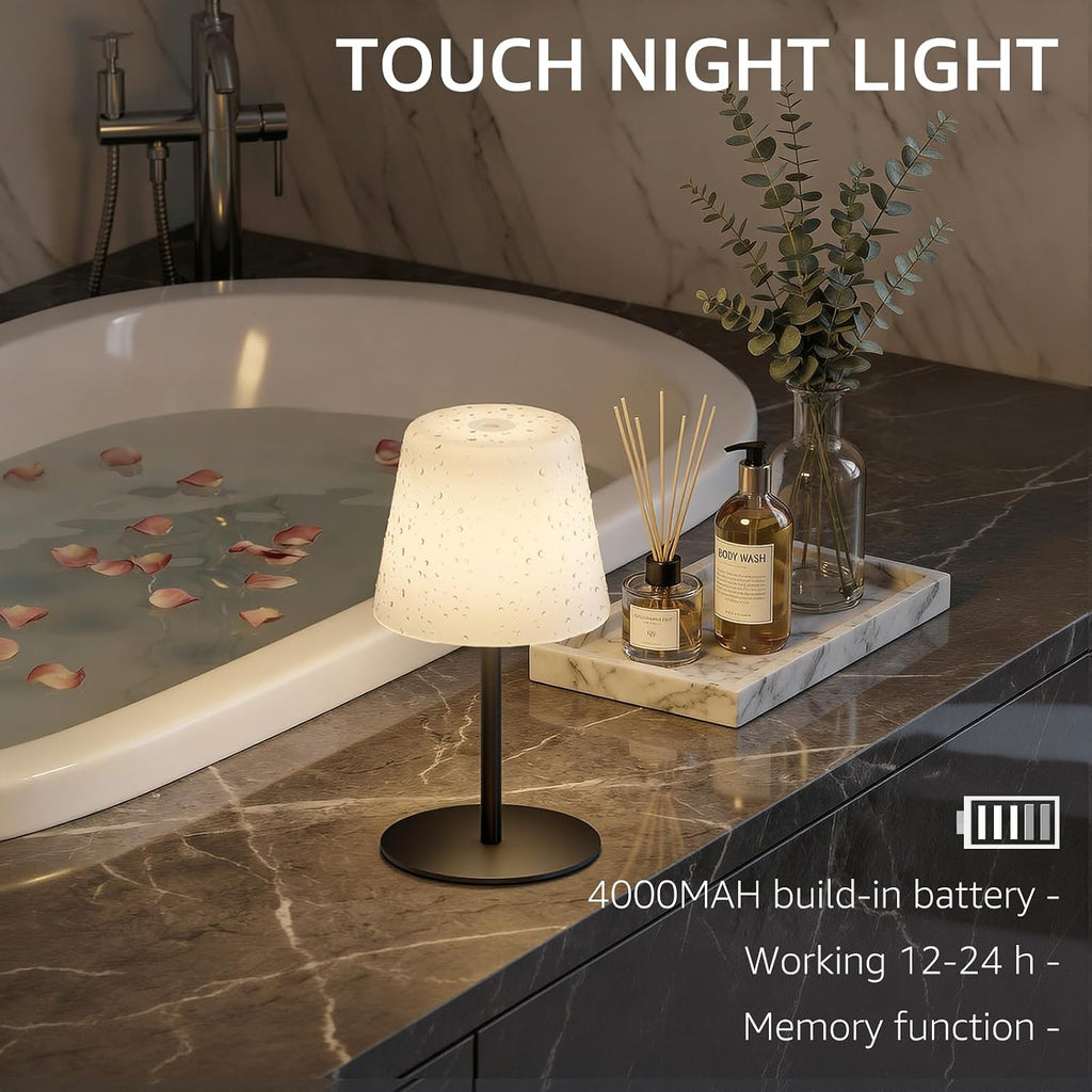 Waterproof Rechargeable Shower Lamp, Cordless Bathroom Table Lamp with 4000mAh Battery, 3 Color Temperatures Dimmable, Portable LED…