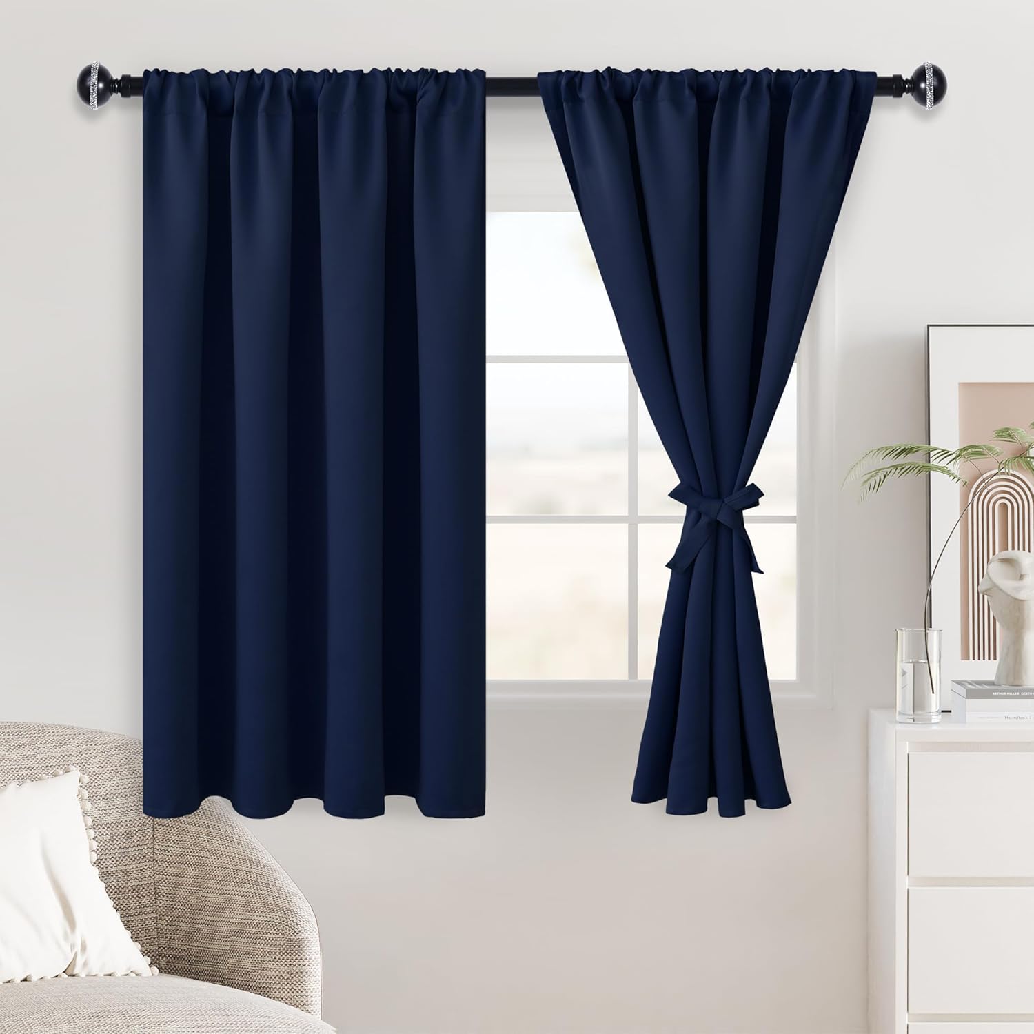 Jiuzhen Blackout Curtains for Bedroom - Thermal Insulated Room Darkening Rod Pocket Curtains for Living Room, Set of 2 Panels with Tiebacks…
