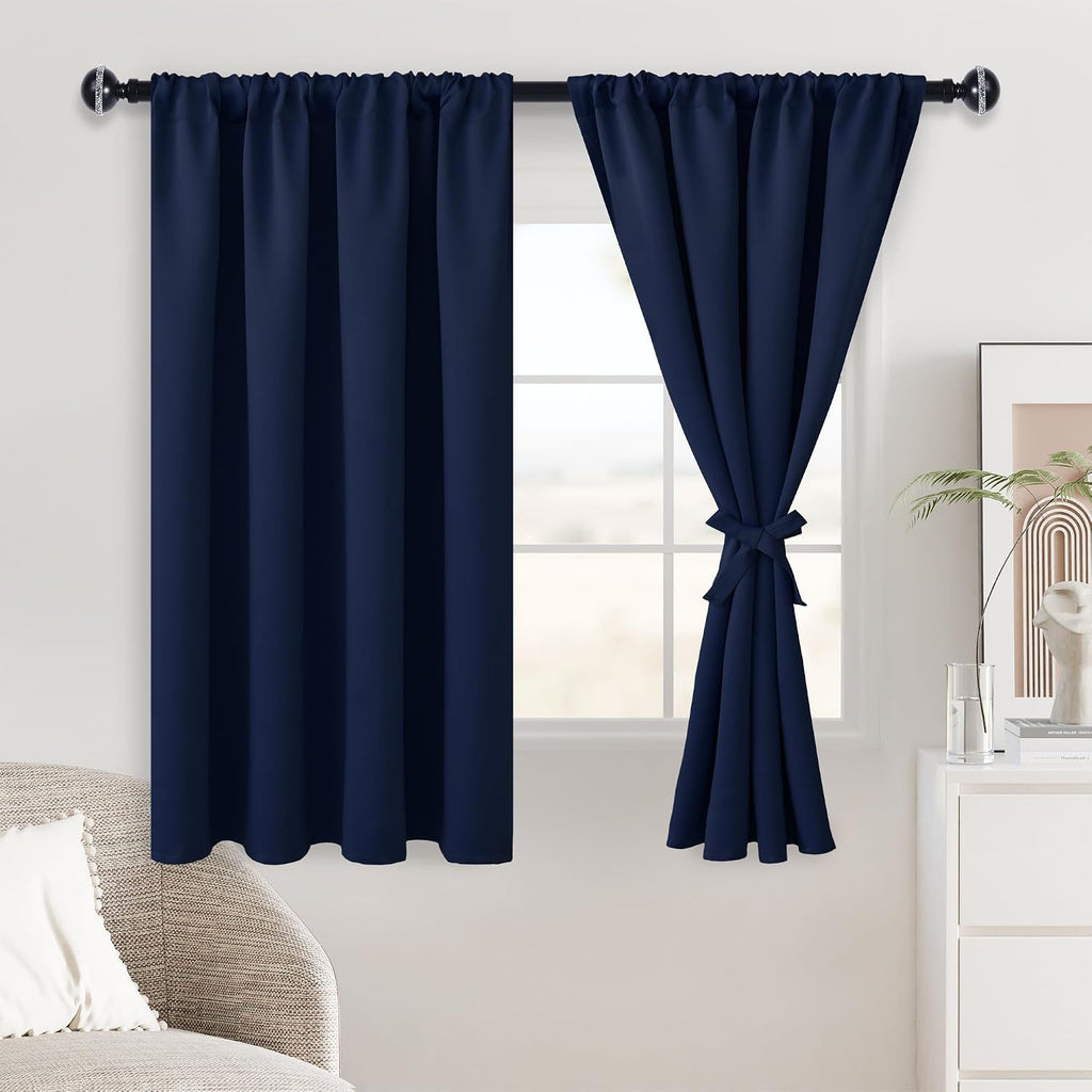 Jiuzhen Blackout Curtains for Bedroom - Thermal Insulated Room Darkening Rod Pocket Curtains for Living Room, Set of 2 Panels with Tiebacks…