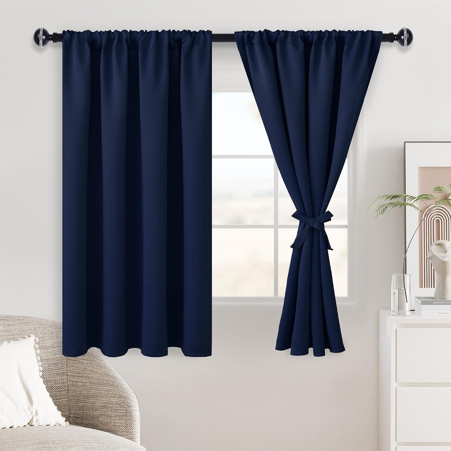 Jiuzhen Blackout Curtains for Bedroom - Thermal Insulated Room Darkening Rod Pocket Curtains for Living Room, Set of 2 Panels with Tiebacks…