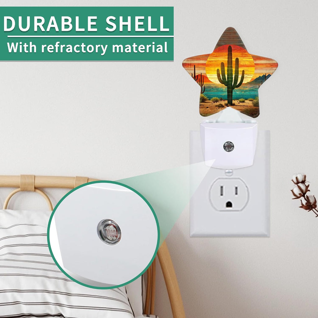 Tropical Cactus Star Night Light Plug in, Decorative Night Light for Kids Room Nursery Bedroom, Soft Glow Sensor Lamp for Hallway…