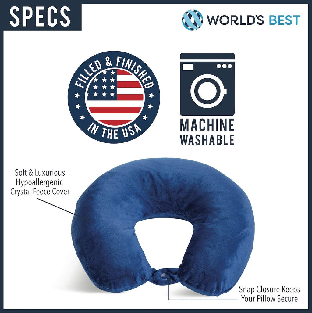 WorldsBest Wolf Essentials Adult Cozy Soft Microfiber Neck Pillow for Travel – Compact, Machine Washable - Perfect for Airplane, Car, or Ho…