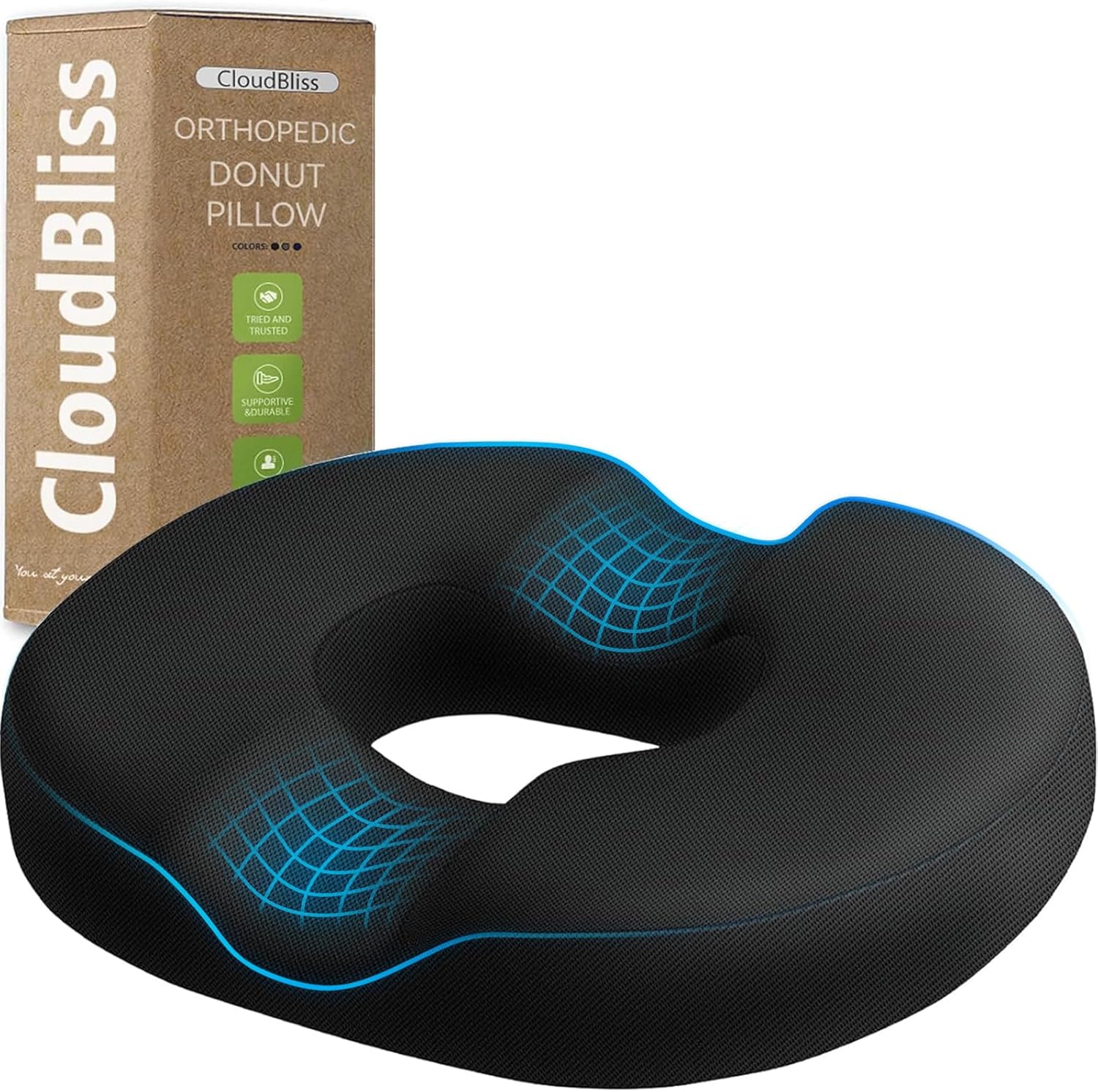 CloudBliss Donut Pillow Seat Cushion for Tailbone and Hemorrhoids, Memory Foam Chair Cushion, Seat Cushions for Men and Women for Home & Of…
