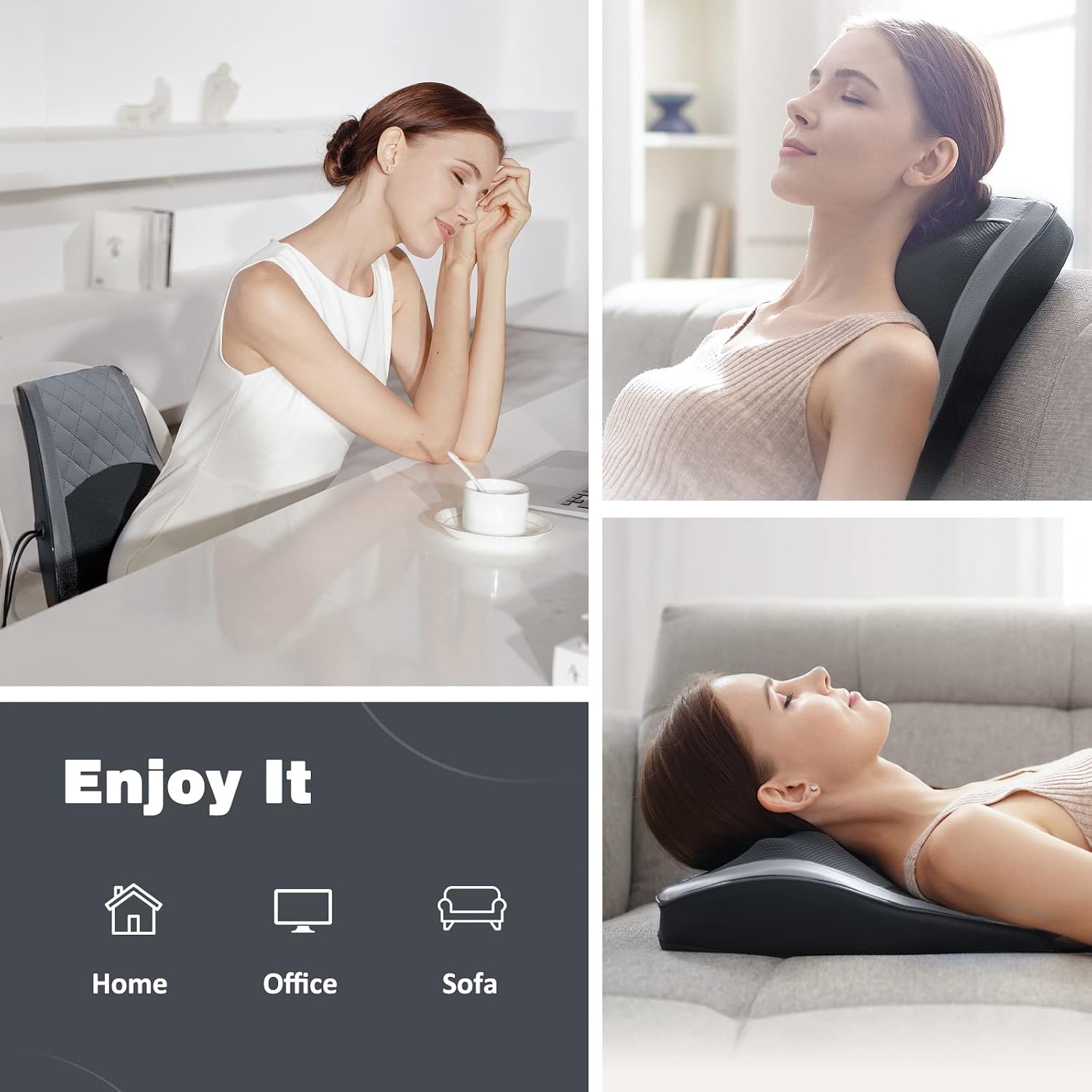 Boriwat Back Massager with Heat, 3D Kneading Massage Pillow for Back, Neck, Shoulder, Leg Deep Tissue, Gifts for Women Men Mom Dad(Dark Gra…