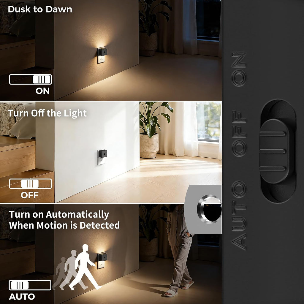 DORESshop LED Motion Sensor Night Light [2 Pack], Plug in Night Light, Dusk to Dawn Night Light Motion Sensor, 3 Level Brightness…