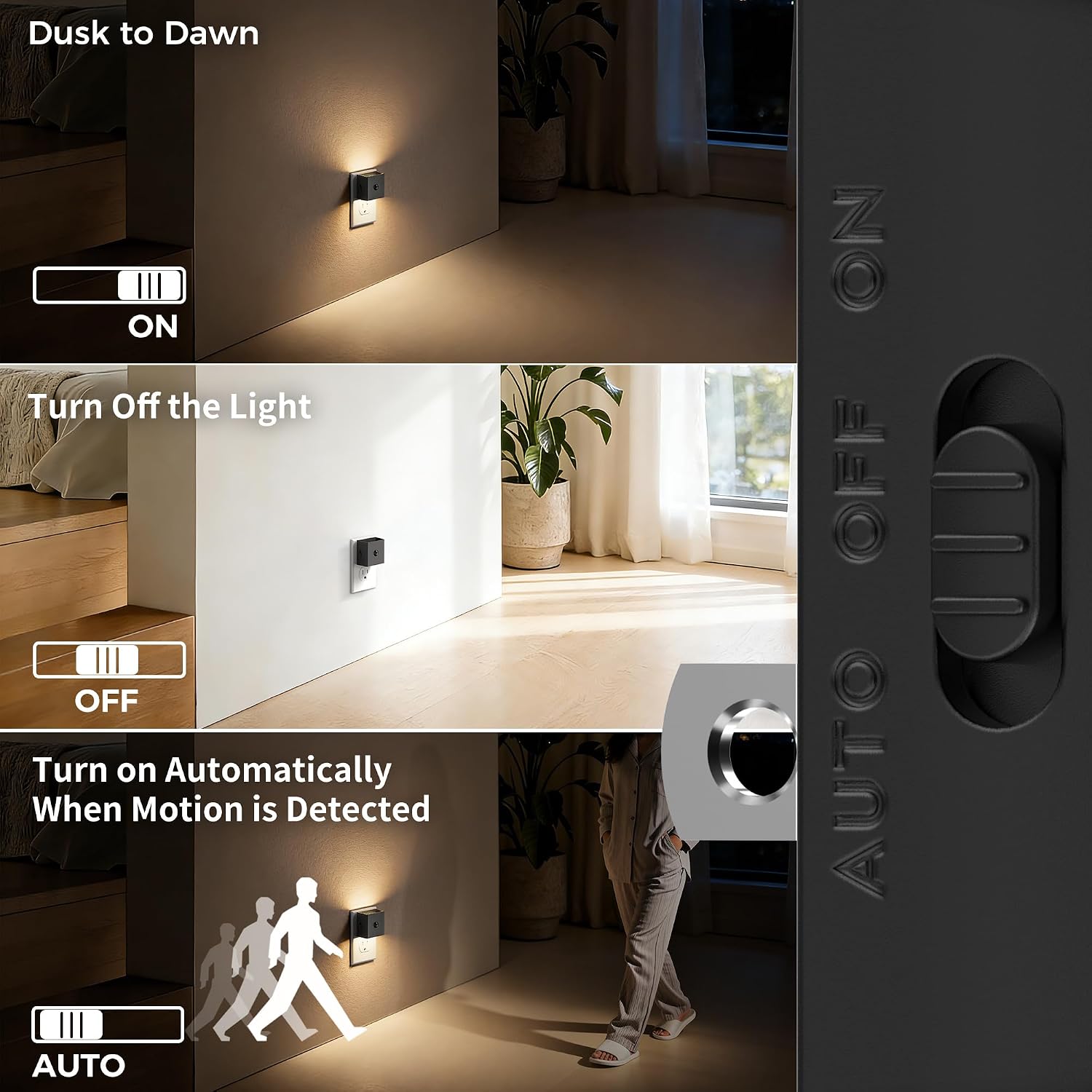 DORESshop LED Motion Sensor Night Light [2 Pack], Plug in Night Light, Dusk to Dawn Night Light Motion Sensor, 3 Level Brightness…