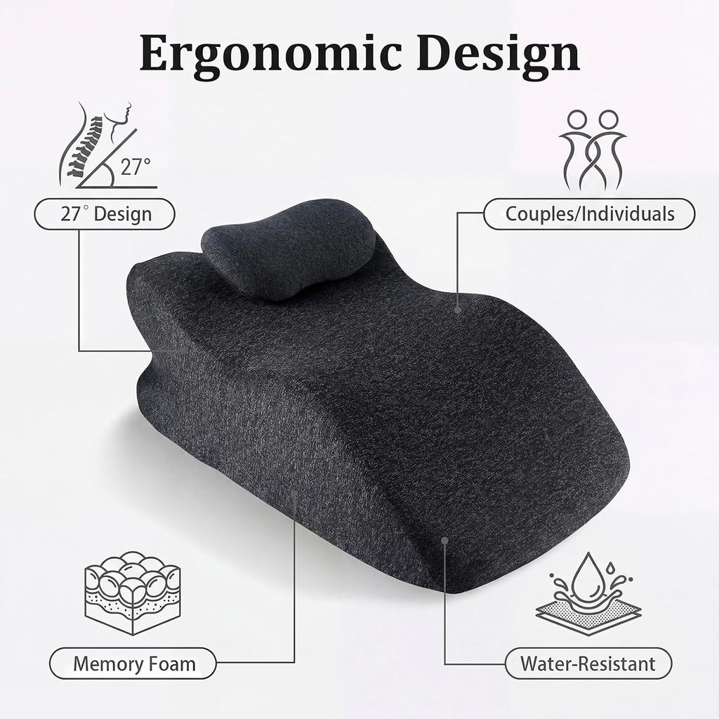 Ergonomic Contoured Support Pillow, 27°Angle Wedge Memory Foam Pillow, Multi-Functional Neck Back Waist Pillow for Bed Sleeping &…