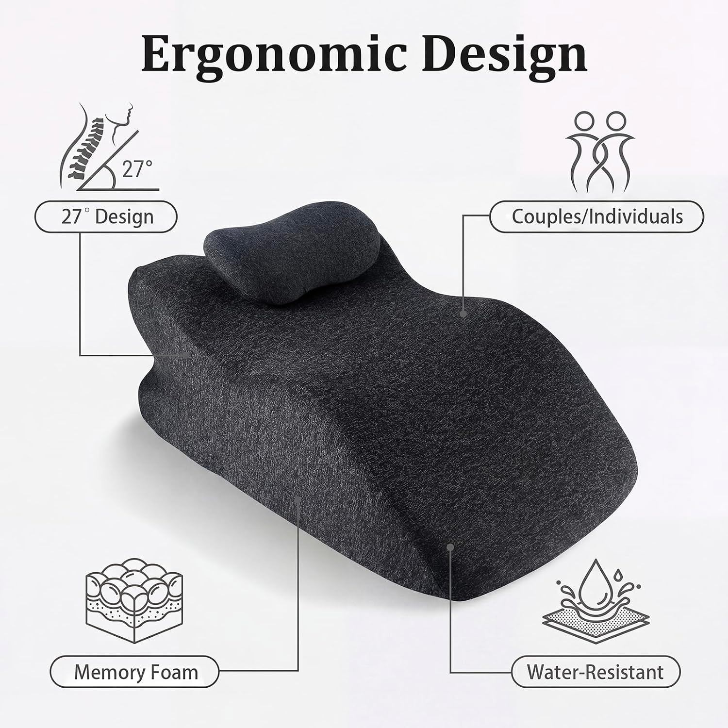 Ergonomic Contoured Support Pillow, 27°Angle Wedge Memory Foam Pillow, Multi-Functional Neck Back Waist Pillow for Bed Sleeping &…