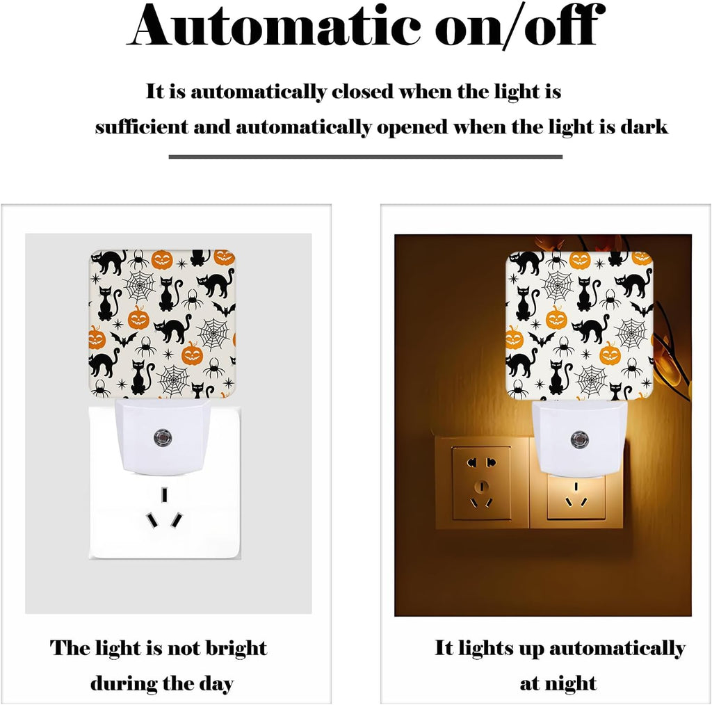 Halloween Black Cat Night Light, Plug Into Wall for Boys Girls Bedroom Decorative Square Night Light Lamp 0.5w Sleep Friendly