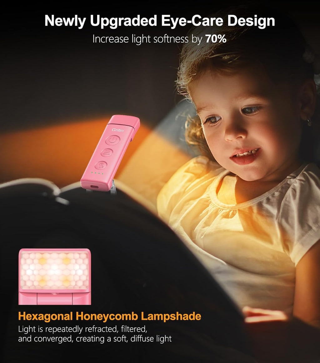 Gritin Book Light Rechargeable, Eye Caring 3-Color & 5-Brightness Clip on LED Reading Light for Books in Bed- Stepless Dimming, Long…