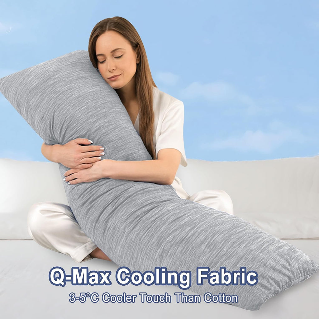 Dwcn Cooling Body Pillow for Adults, 20x54 Inch Light Grey - Shredded Memory Foam Body Pillow with Removable & Adjustable Filling, Full Bod…