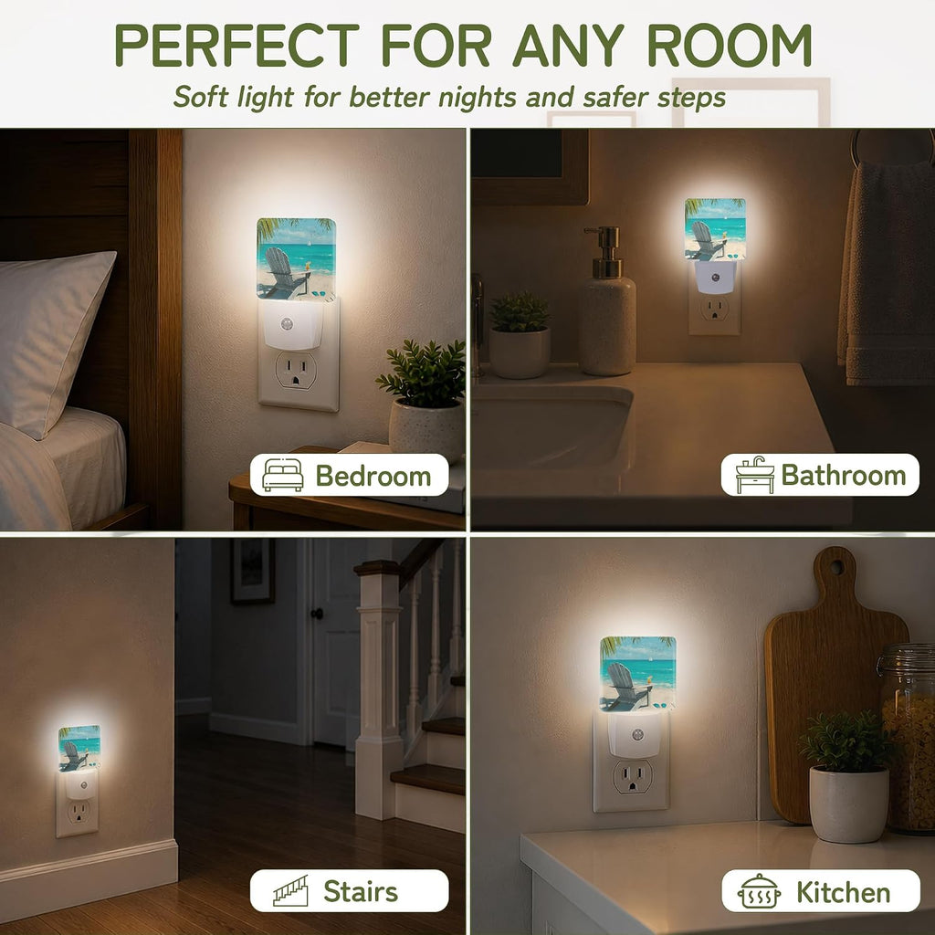 Tropical Beach Chair Night Lights Plug into Wall, Night Light for Bedroom Bathroom Hallway Kitchen, Auto Dusk to Dawn Sensor Decorative…