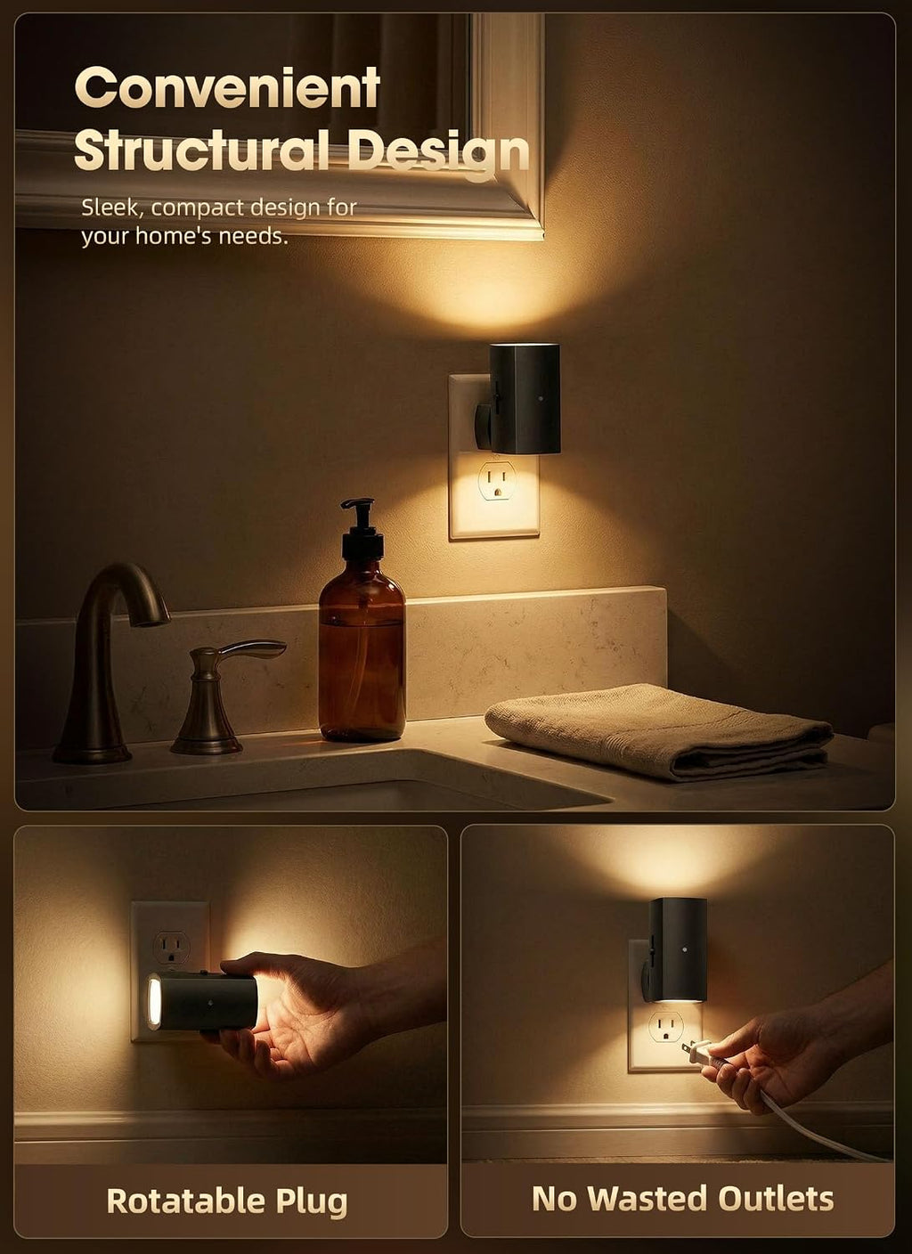 Brightown 2 Pack Night Lights Plug Into Wall, Modern Night Light with Rotating Plug, Dusk to Dawn Sensor, 0-100LM Stepless Dimming…
