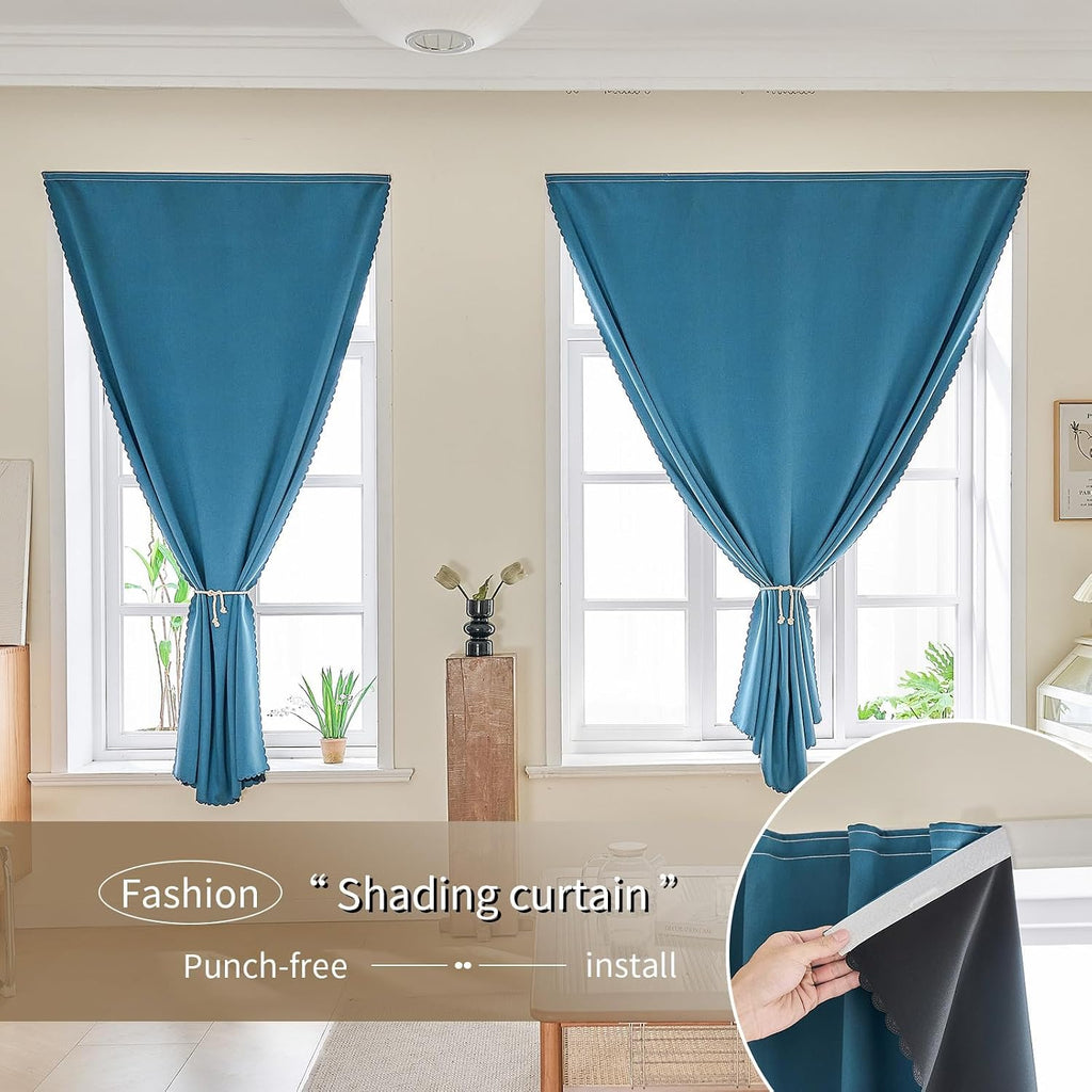 Jilron Magic Tape Stick on Portable Curtains for Windows, Bedroom Blackout Curtains for - Thermal Lnsulated No Drill Curtains Room Darkening…