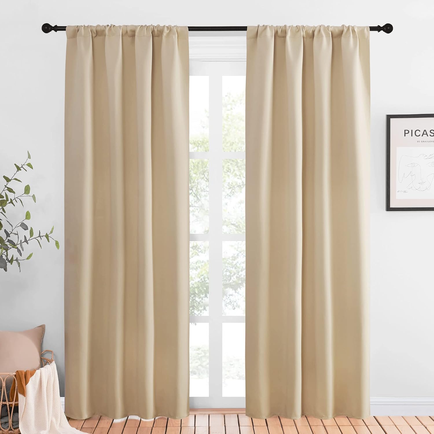 NICETOWN Kitchen Room Darkening Curtains - Panel Home Fashion Thermal Insulated Solid Rod Pocket Curtains for Window(Biscotti Beige, 1…